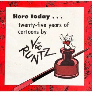 1984 Vic Runtz SIGNED Here Today Cartoon Art Book HC 1st Edition w/ Drawing HBS